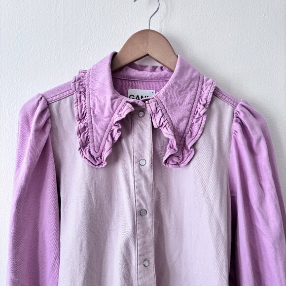 Ganni Ruffled Two-Tone Organic Denim Shirt - Picture 8 of 12